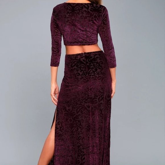 Perfect Night Plum Purple Velvet Print Maxi Dress - Picture 4 of 4